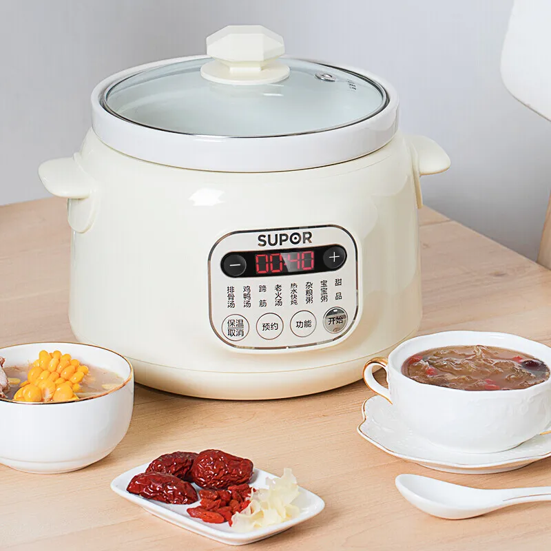 3L Electric Stewpot with Ceramic White Porcelain Inner Pot Direct Stew Fully Automatic Intelligent Stewpot for Soup and Porridge