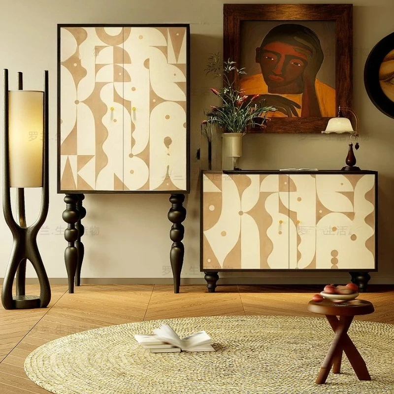 

J Кремовый Стиль Абстрактная Гостиная Высокий Шкаф Бытовой Твердый Деревянный Спальня Задняя Бабка Настенный Шкафчик Для Хранения
