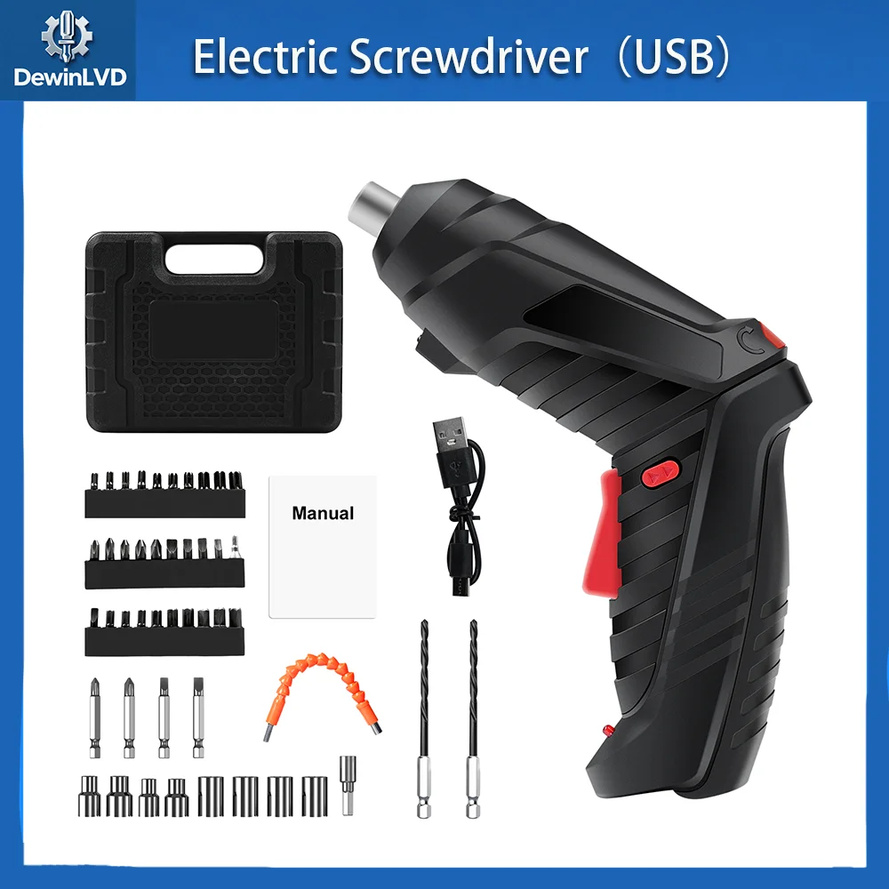 

Cordless Electric Screwdriver Gun 2 in 1 Shape Rechargeable 1800mah Battery 47 Accessories LED Light DIY Power Tool Ideal Gift