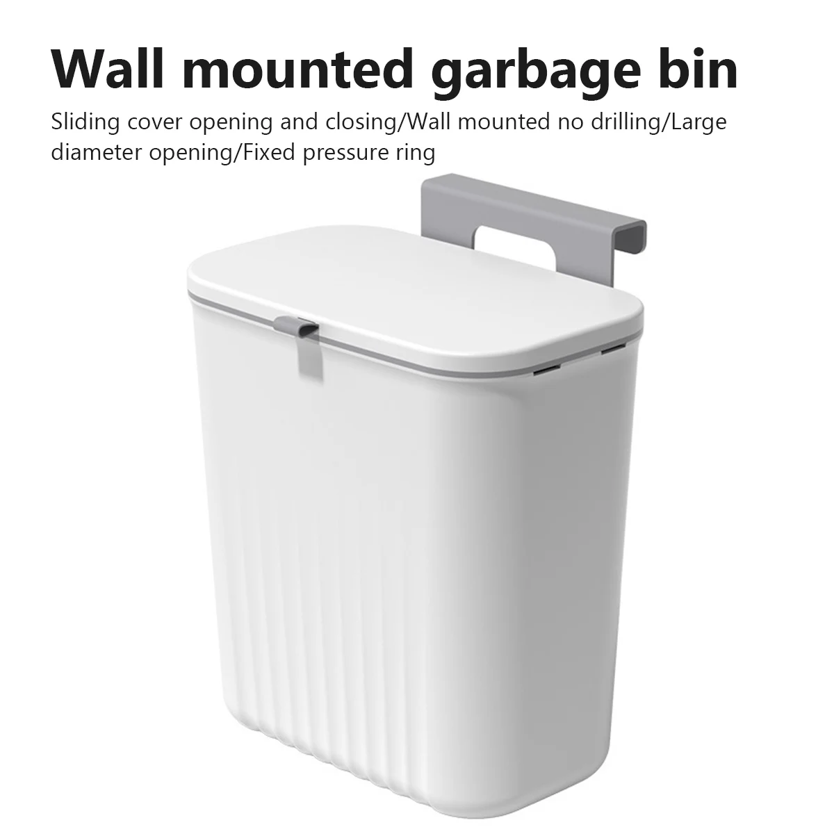 9L Wall Mounted Hanging Trash Bin Kitchen Trash Can Cabinet Door Bathroom Trash Can With Lid Garbage Bin Counter Dustbin