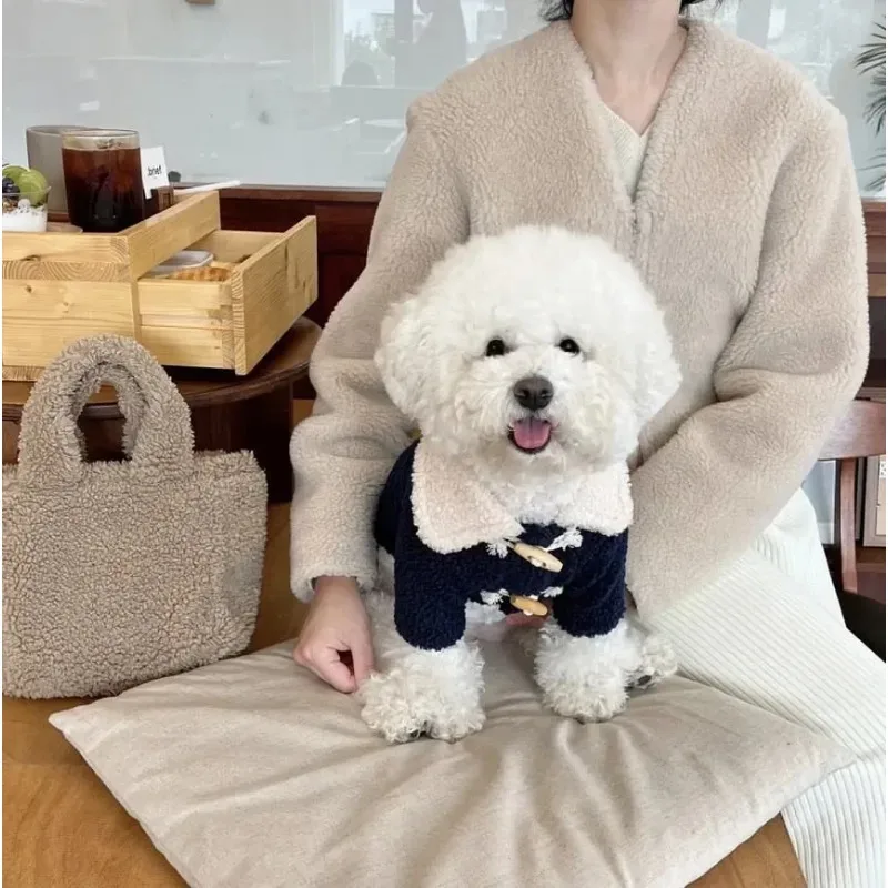 

1Pcs Autumn Winter Thickened Warm Coat Dog Cat Buckle Shake Fleece Coat Teddy Yorkshire Small Puppy Dog Horn Buckle Coat Clothes