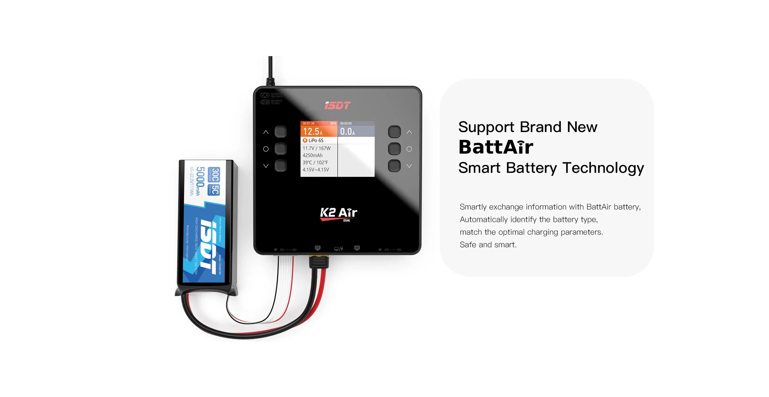 ISDT K2 Air AC 200W DC 500Wx2 20A Dual Channel Balance Lipo Charger Discharger for Lipo NiMh Pb Battery