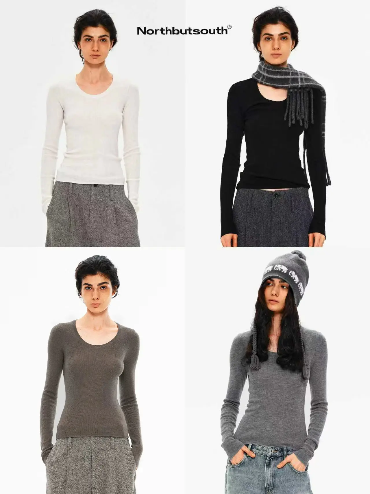 

Northbutsouth, облегающий шерстяной свитер U-Ne, базовый слой, четыре цвета, женский модный свитер на весну, осень, зиму