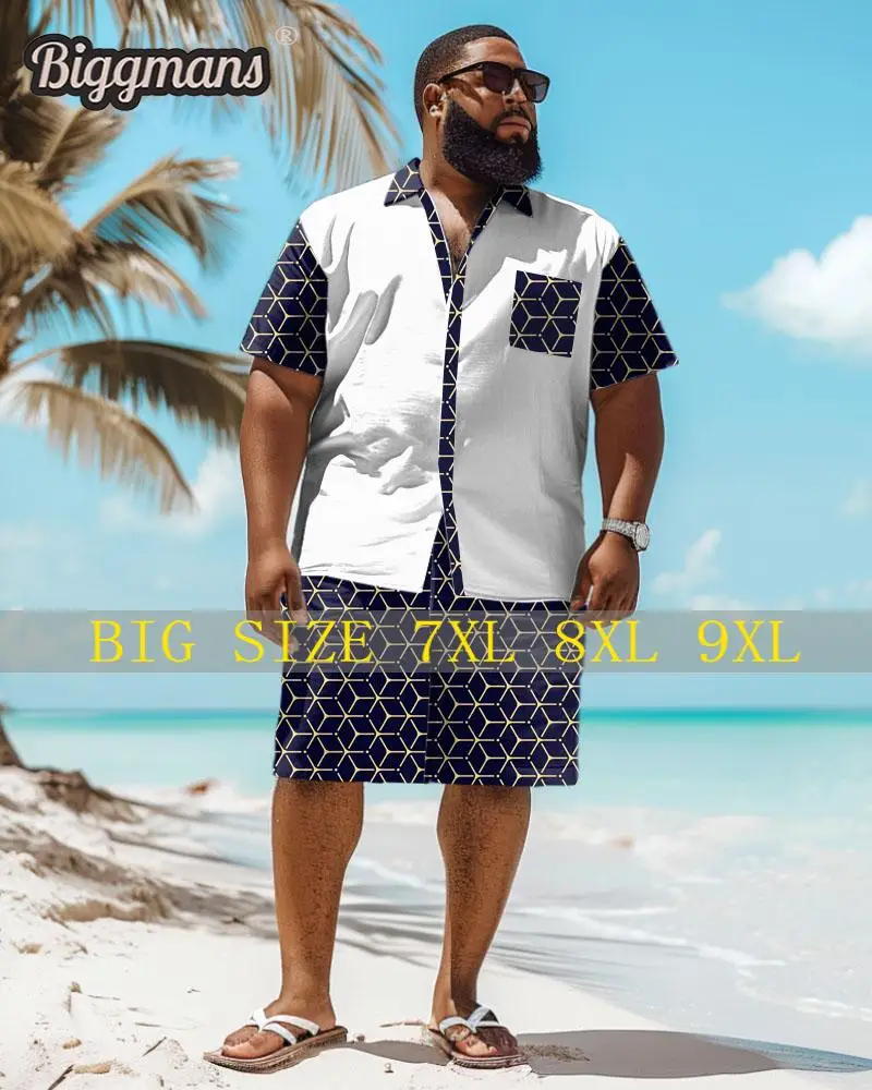 Biggmans Plus Size （L-9Xl） for Summer Oversize Hawaii Men's Big Size Printing Series Short Sleeve Shirt Shorts Suit 7Xl 8Xl 9Xl