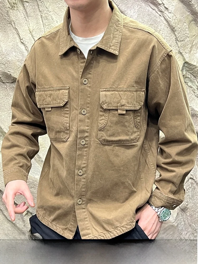 

Waed Pure Cotton Long Sve Men's Retro irt Vintage Faionable Trendy Stand Fit Fall 2025 Direct Store Supply