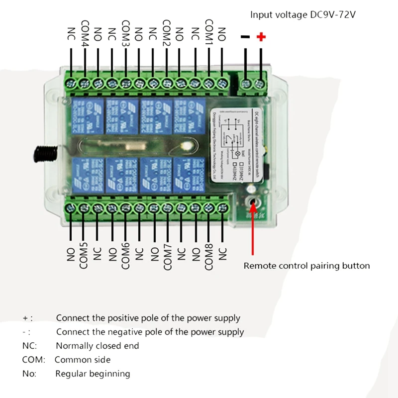 ワイヤレスリモートコントロールスイッチ,8チャンネル,RF,DC, 9-72V