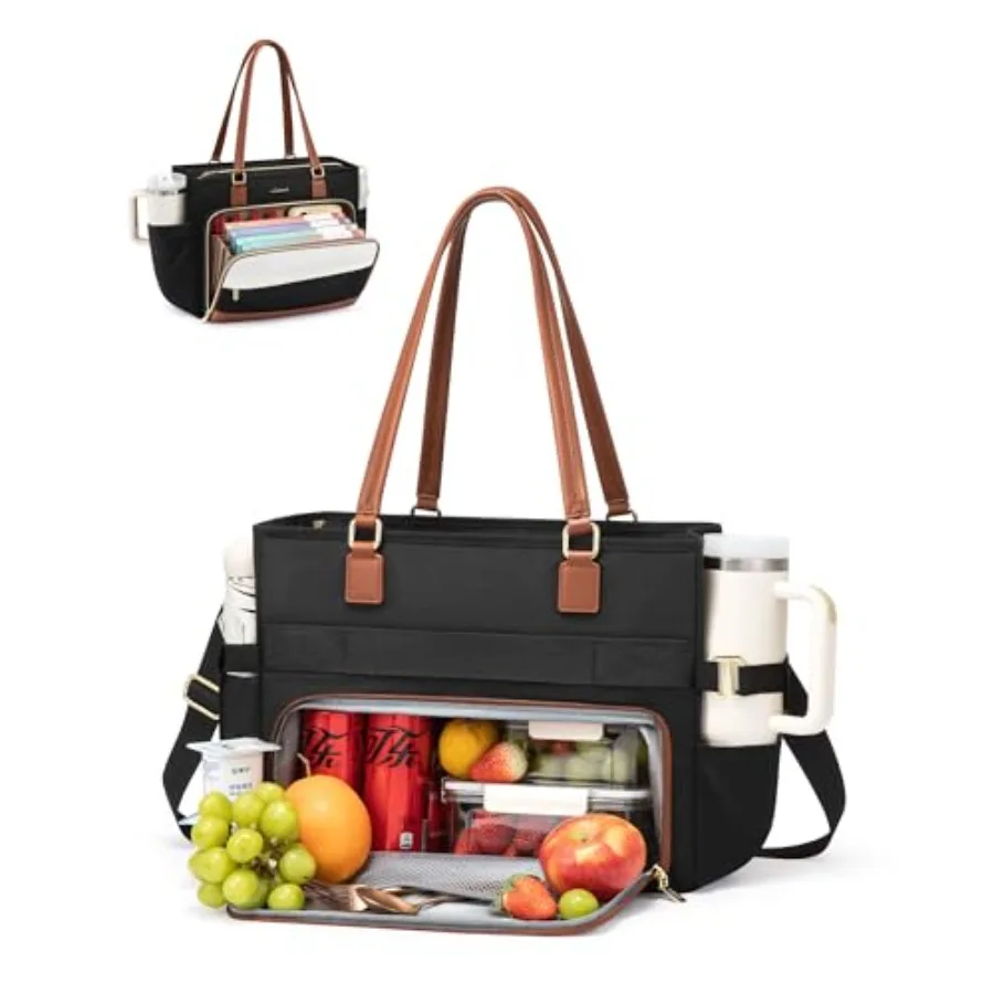 

LOVEVOOK Teacher Tote Bag, Laptop Bag for Women with Large Cup Holder and Accordion File Area, Work Tote Bag for Busess