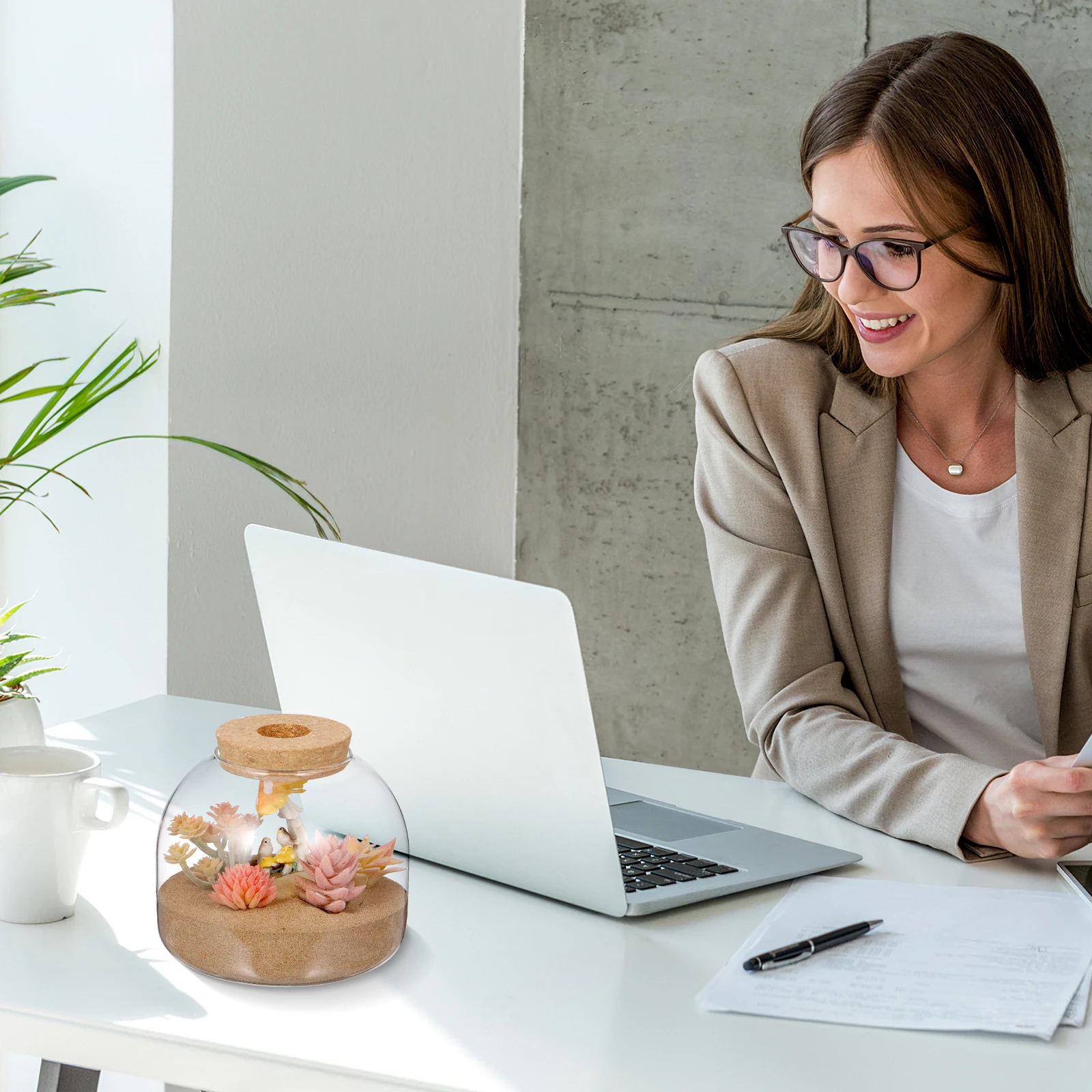 

Glass Terrarium Jar Wood Stopper Micro Landscape Container Plant Vase for Bedroom Living Room Home Office Decoration