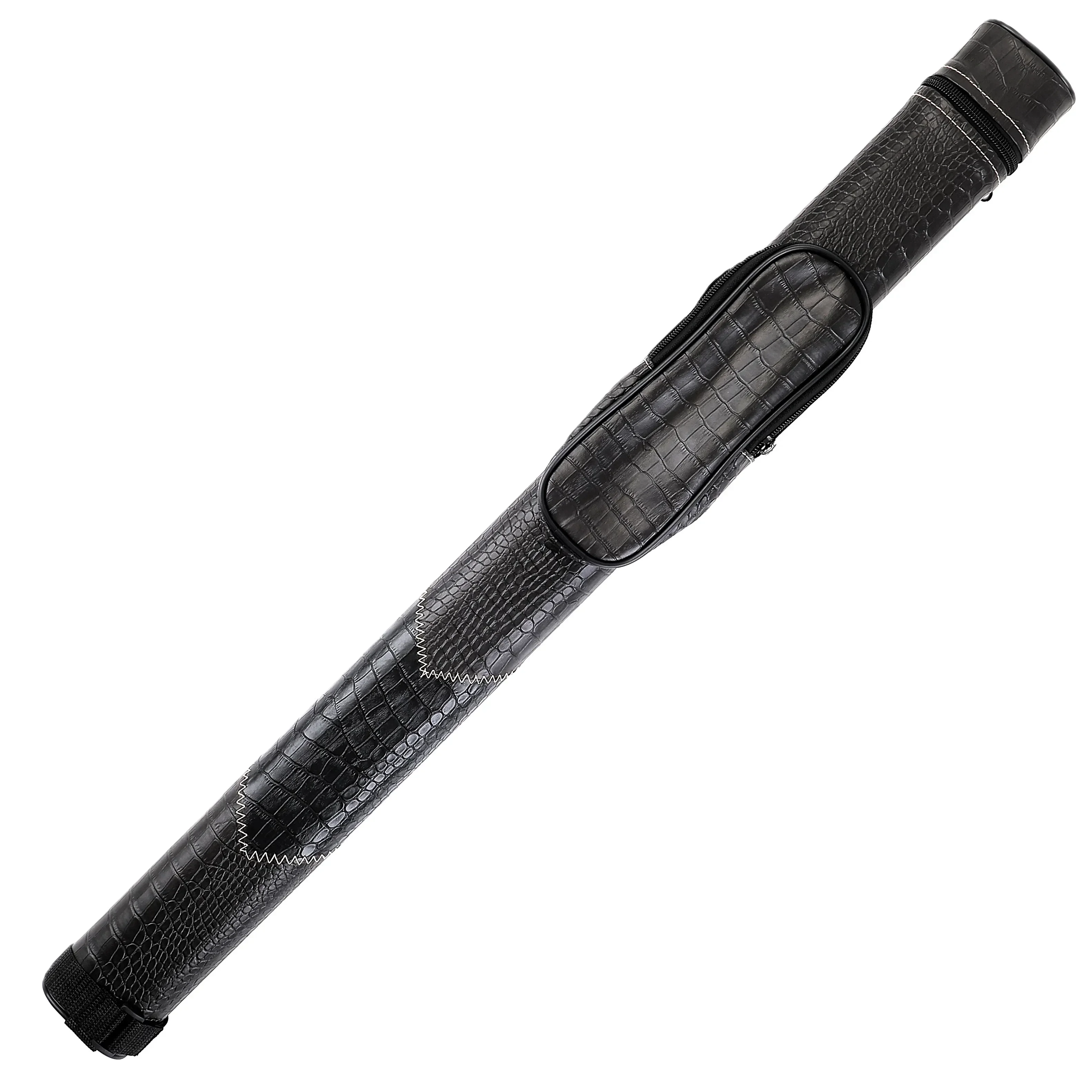 Crocodile Pattern Pool Cue Case - Portable Billiard Stick Bag with Adjustable Strap & Accessory Storage