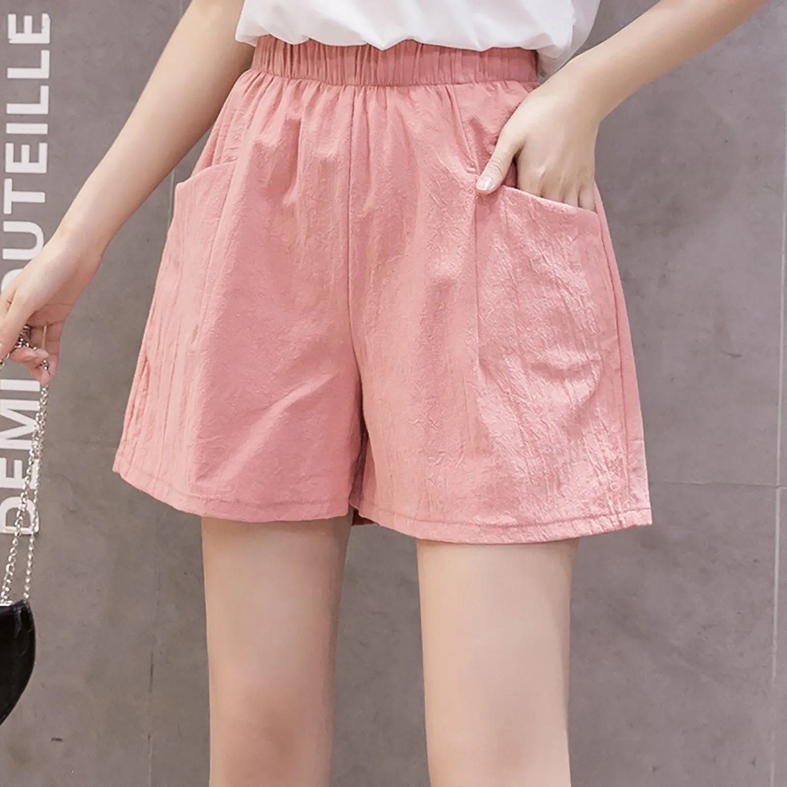 Women'S Solid Color Cotton Linen Shorts Pocket Elastic Waist Fashion Casual Shorts Summer Sports Shorts Beautiful All Match pant