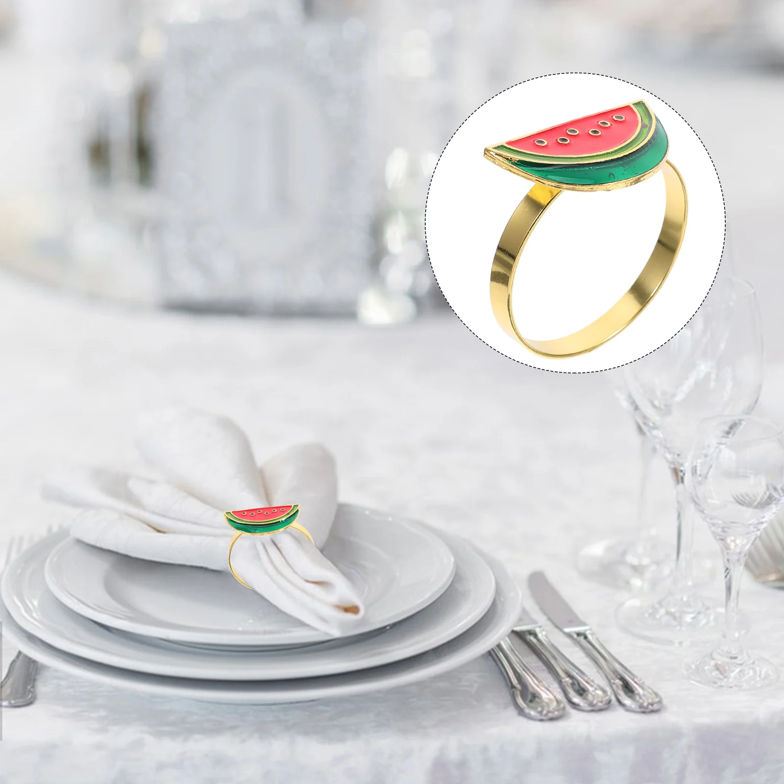 

6pcs Watermelon Rings Reusable Zinc Alloy Napkin Holders Serviette Rings for Table Settings Wedding Party Fruit Napkin Buckles