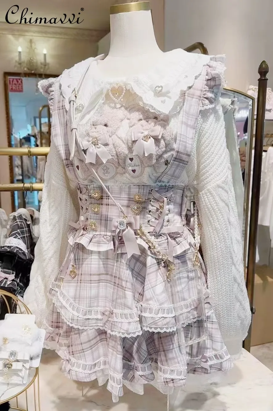 

Юбка-брюки в японском стиле, новая, милая, серийного производства, с отстегивающимся бантом и клетчатым ремнем, для милых девушек, в стиле принцессы Лолита, полуюбка