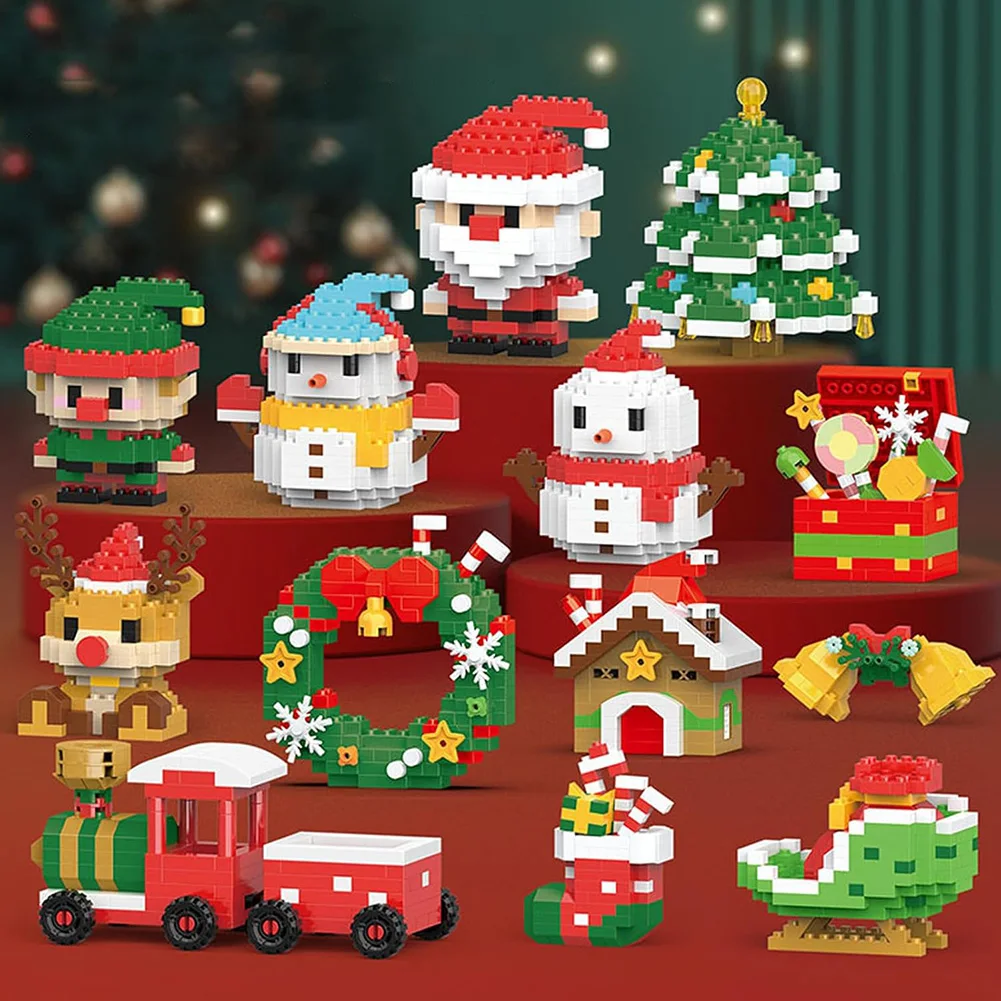 

Christmas Gifts Micro Building Block Series Santa Claus Reindeer Puzzle Assembling Bricks Table Decoration Toys Children Kids