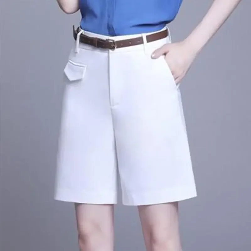 Summer Women's A-Line Shorts Casual High Waist Short Pants Female Solid Color Orange Button Fly Loose Bermuda Shorts for Women