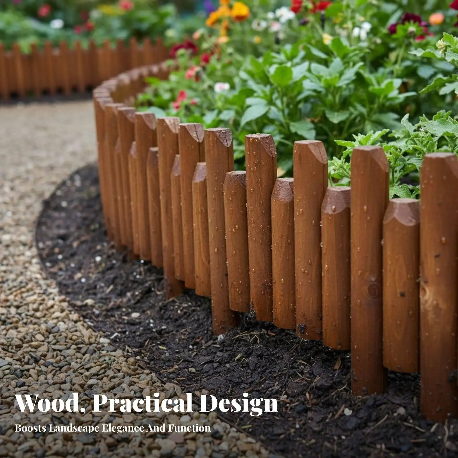Flexible Wood Garden Edging Fence for Outdoor Lawn Border Carbonized Rustic Finish Decorative Path and Flower Bed Panel