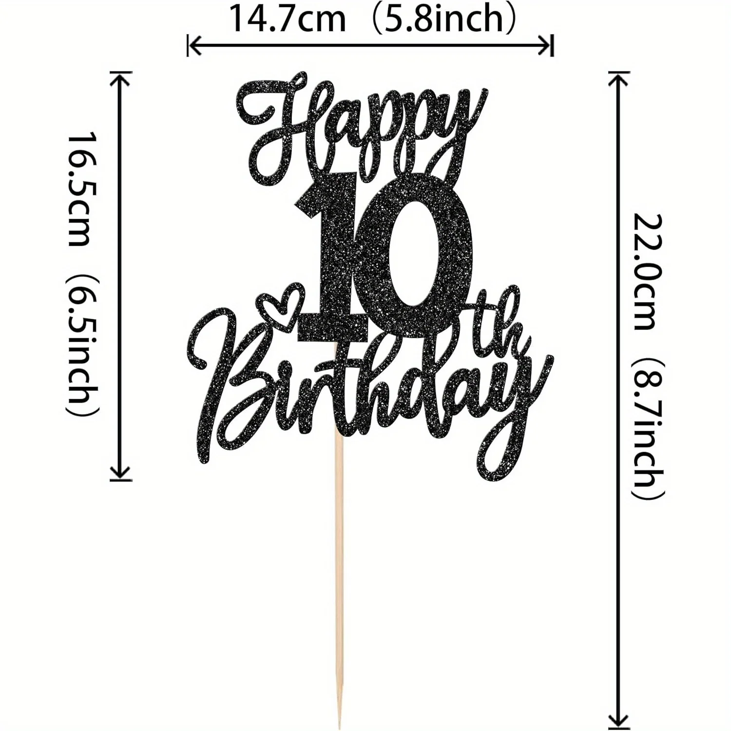1 Stück schwarzer cooler Tortenaufsatz zum 10. Geburtstag – tolle 10 zehn Hallo 10-Kuchendekoration für Kinderpartys, Halloween, Thanksgiving – Detail 2