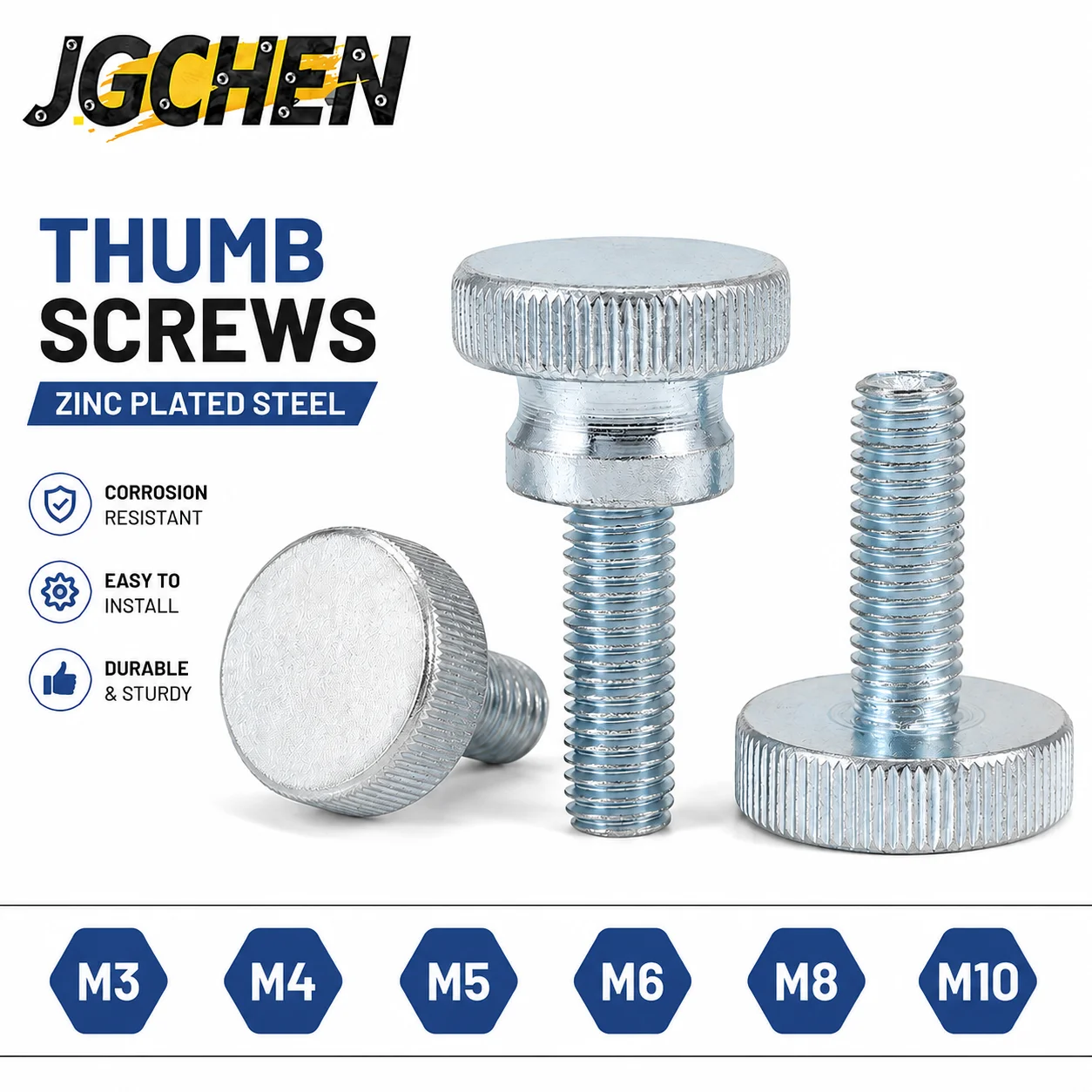 M3-M10 Zinc Plated Steel Knurled Thumb Screws Hand Tightening Knob Screws Free Grip Screw Metric Thread for Machinery Equipment
