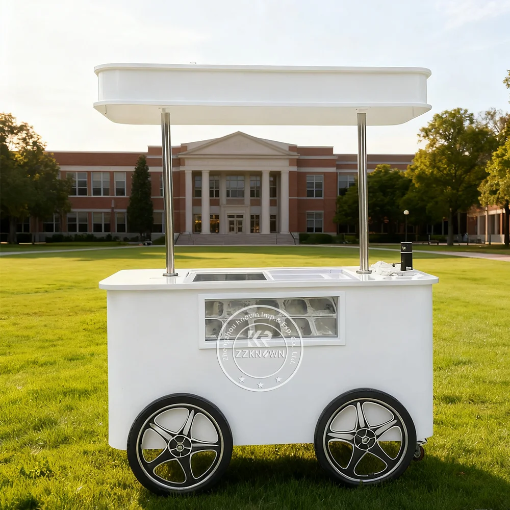 

New Flower Vending Cart Ice Cream Display Case Gelato Ice Cream Cart Kiosk Street Food Cart Ice Cream Food Truck Push Cart