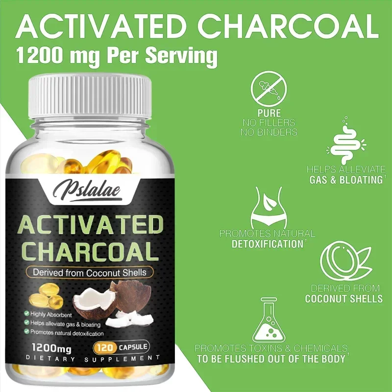 Activated Charcoal Capsules - 1,200 Mg with Coconut Shell To Relieve Gas and Bloating and Naturally Detoxify