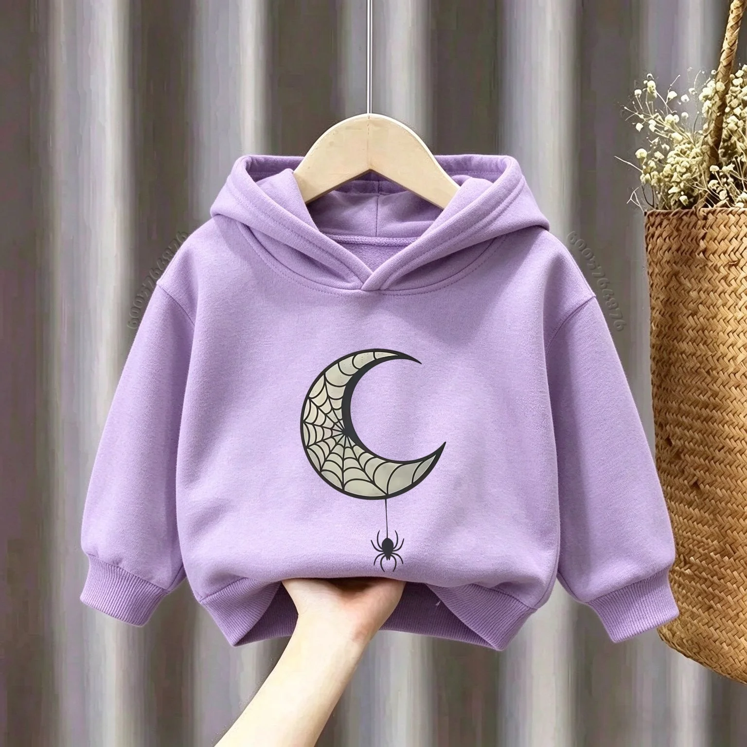 Latest model - Cool and stylish Kids Fleece Hoodie Moon Spider Halloween Graphic Warm Breathable Loose Sweatshirt