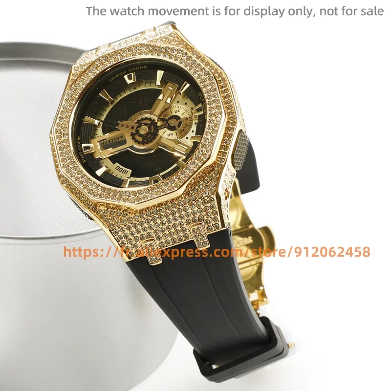 Resist Shock GA-110 /110/120 GD-100/110/120 Metal Case Bling Diamond Case Strap Rubber Watch Band Accessories