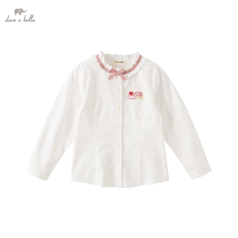 DK3222422 Dave Bella Spring 5Y-13Y Kids Girls Clothes Children Fashion Letter Solid  Shirt  Girls Hhigh Quality Fashion Tees