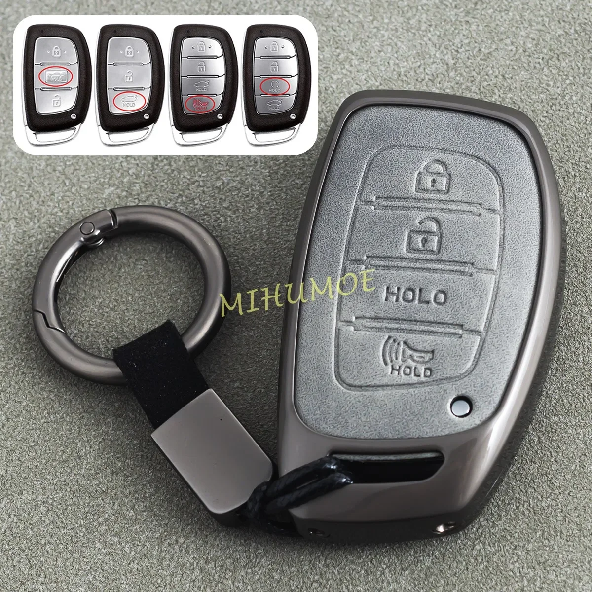 Metal Leather Car Key Fob Case Cover Keychain Ring For Hyundai Sonata Tucson Elantra GT Ioniq 3 4 Button Accessories