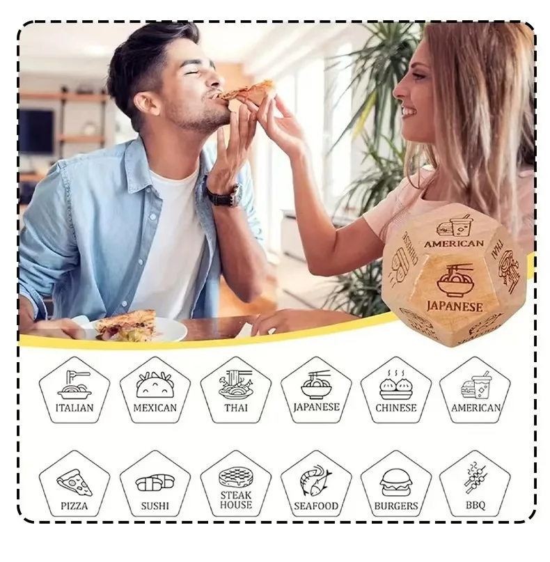 1pcs Food Decides Dice 12 Sides, Date Night Dice Couple Gift , Dinner Dice Decides,  Wooden Birthday Christmas Gift Party Game