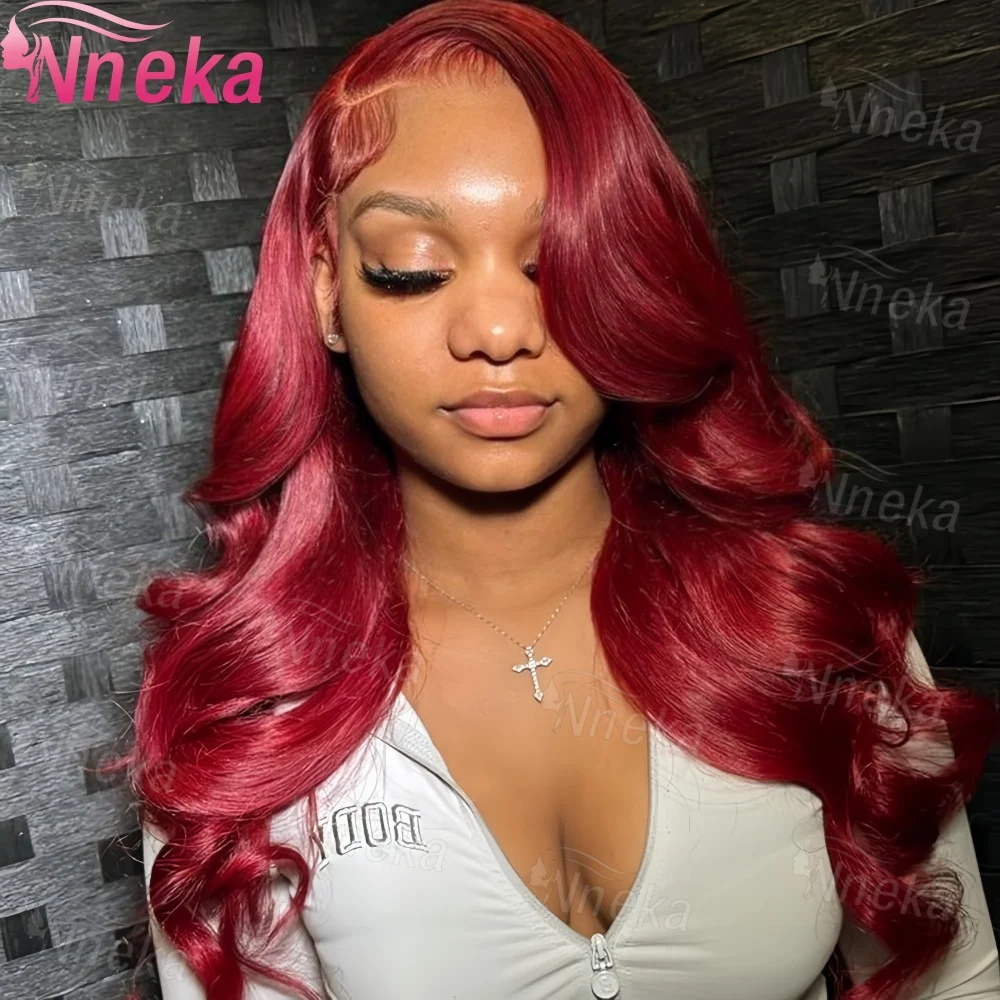 

13x6 Hd Парик из натуральных волос на кружеве 99J Бордовый предварительно сорванный Hd Прозрачный 13x4 Объемная волна Парики из натуральных волос на кружеве спереди Плотность 200