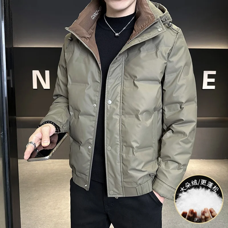 

Men's Winter Hooded down Jaet 2025 New Faion Versatile Haome Casual White Du down Warmth Outerwear Polyester Fiber