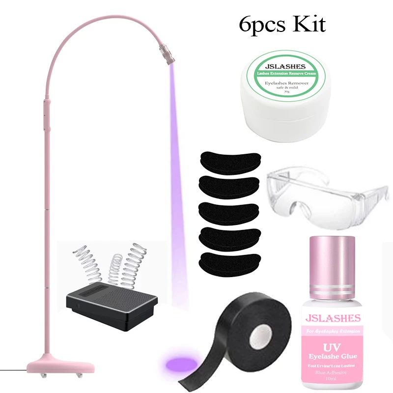 6pcs Uv Lamp Glue Set PinK UV LED Curing Lamp With Foot Switch UV Eyelashes Glue & Remover Grafting Eyelashes Extension Tool Kit