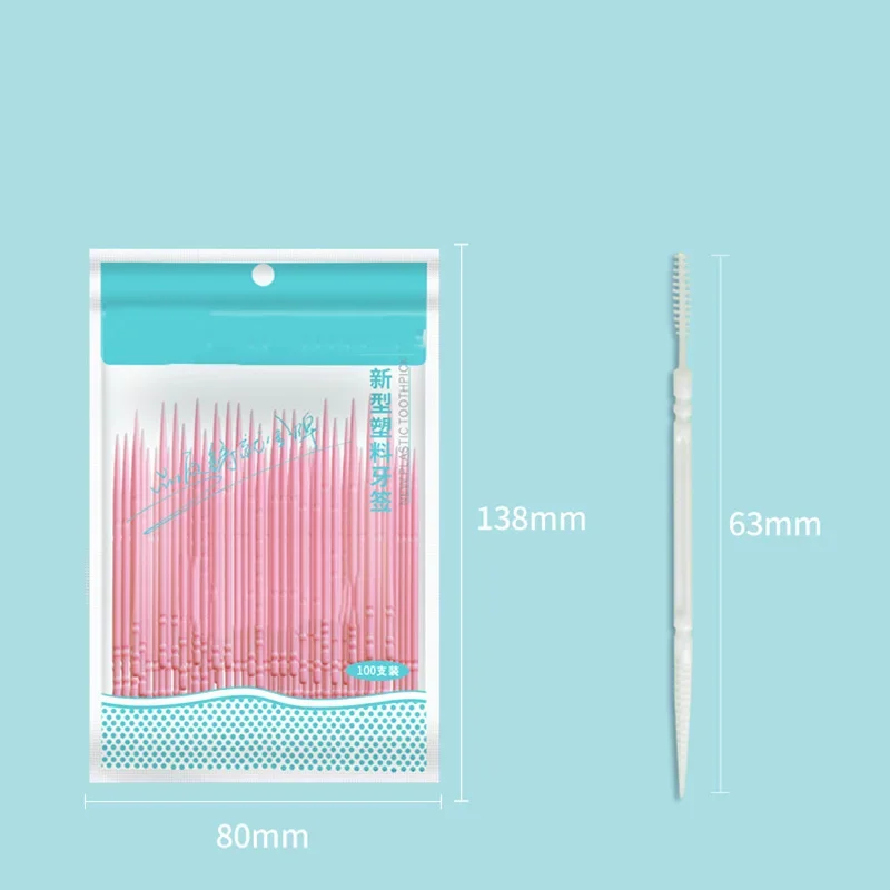 Double Head Dental Floss Brush, Interdental Toothpick, Escova, Dentes Stick, Oral Care Toothpicks, Floss Pick, 100Pcs por Caixa