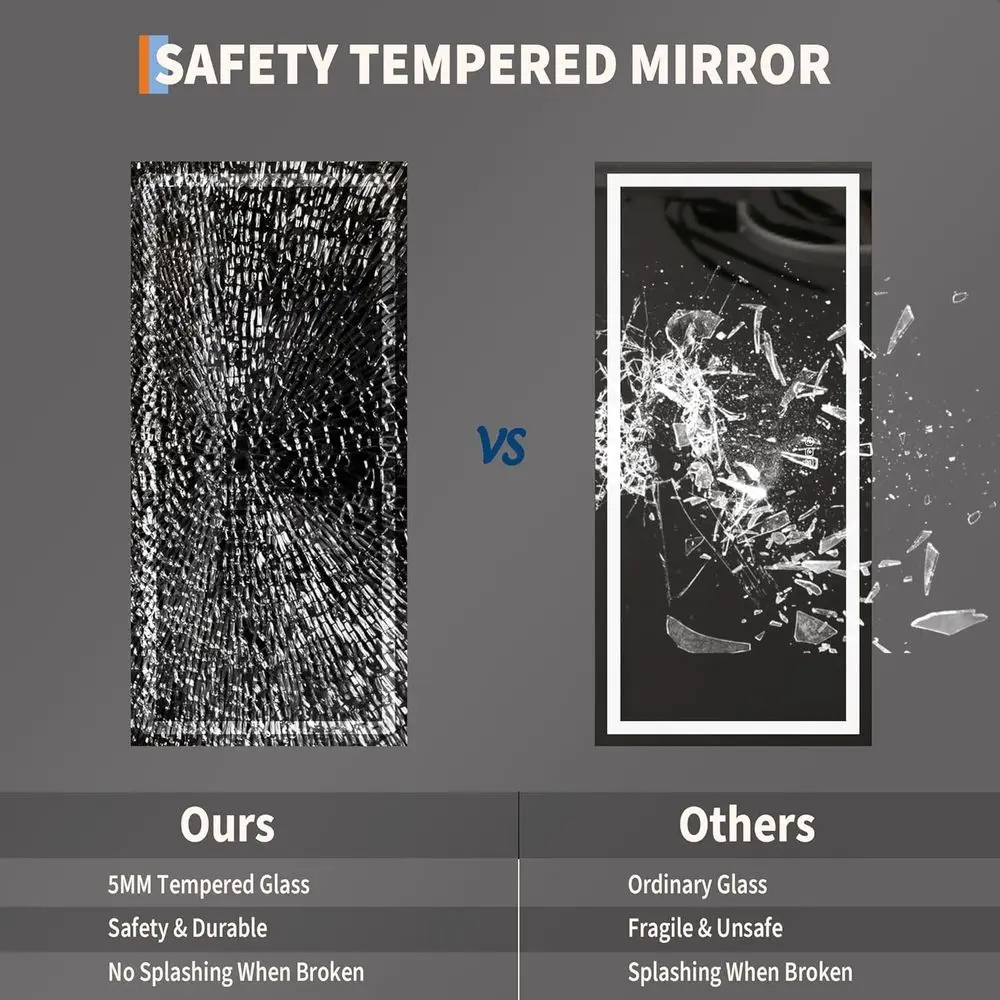 Miroir LED 55x26 à intensité variable, antibuée, rétroéclairage et éclairage avant, miroir de courtoisie mural avec fonction mémoire, incassable, Horizo