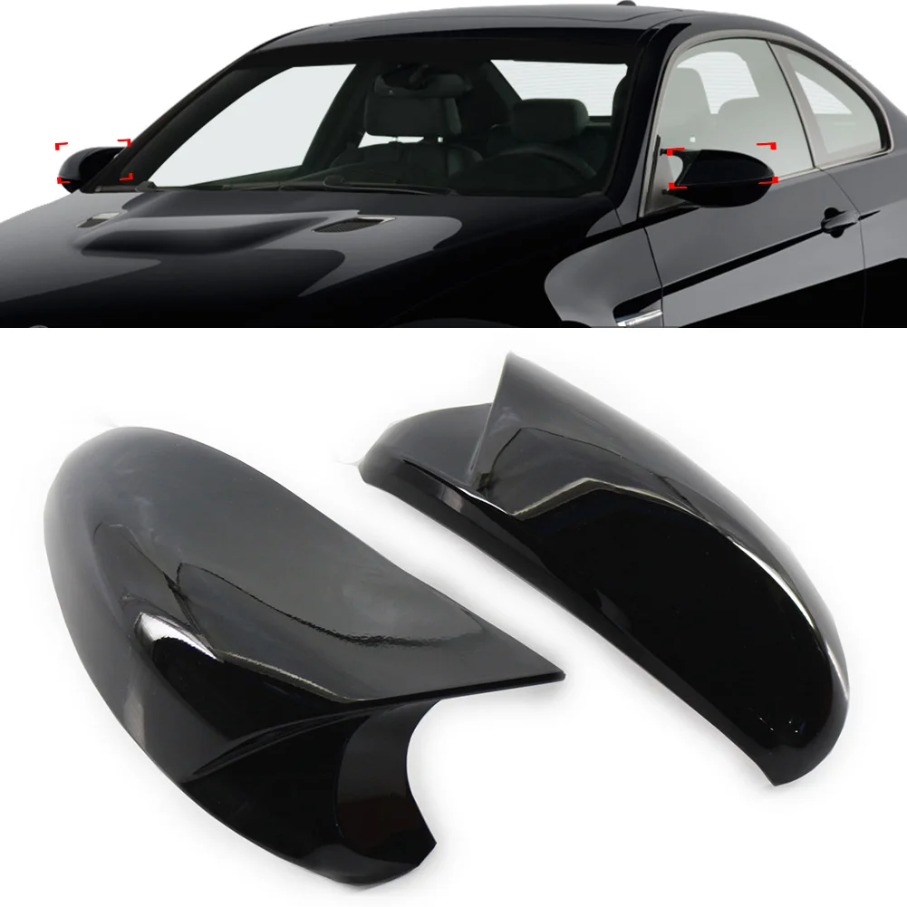 2x Gloss Black Car Rearview Mirror Cover Caps For BMW E81 E82 E87 E88 E90 E91 E92 E93 PRE-LCI