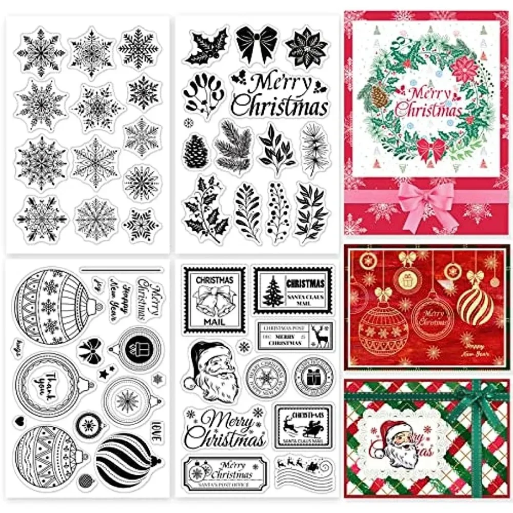 

4 Style Merry Christmas Clear Stamps Snowflake Silicone Stamps Christmas Plants Stamps Christmas Decoration Ball Rubber Stamp