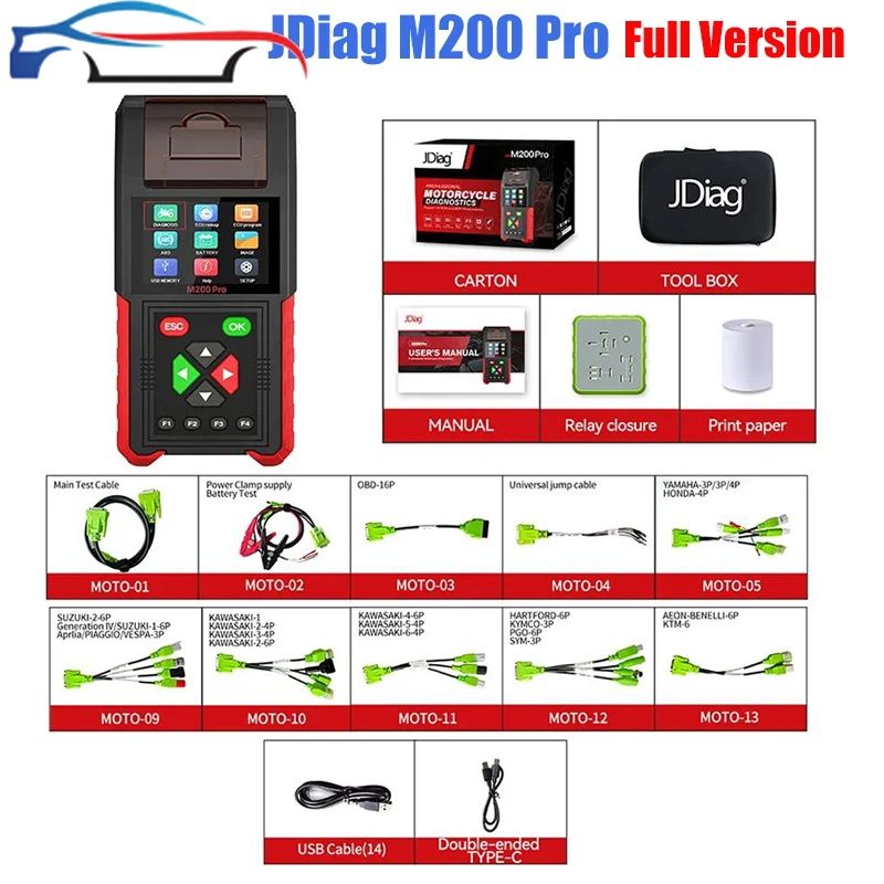 JDiag M200Pro M200 PRO Upgarded of Jdiag M200 Full Motorcycle Diagnostic Tool upport ECU Remap programming Battery Tester