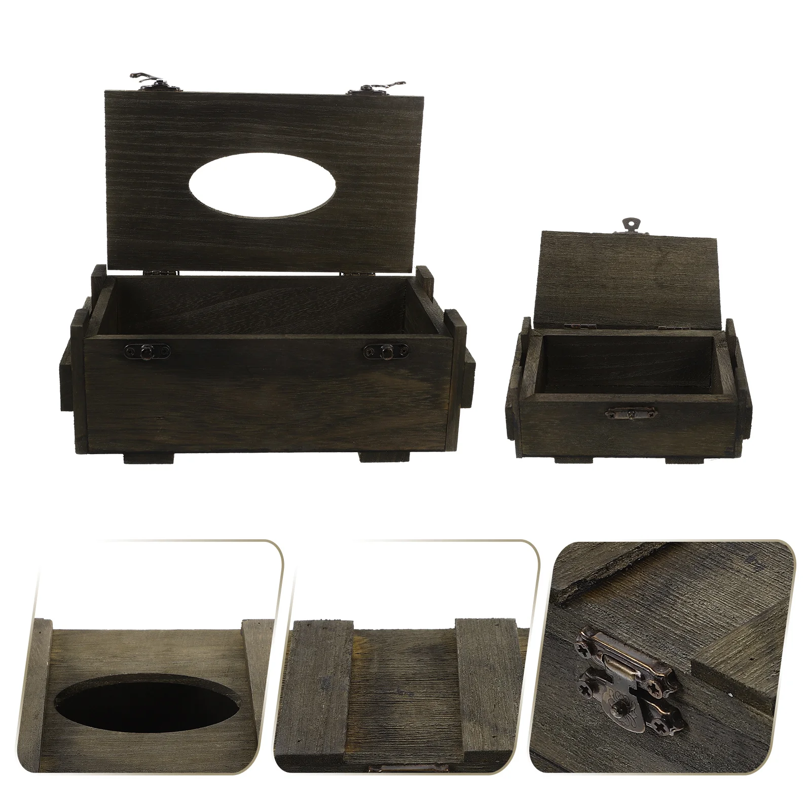 

2Pcs Vintage Tissue Box Cover Wooden Napkin Holder Rustic Tabletop Dispenser for Cafe Hotel Dining Room Decoration