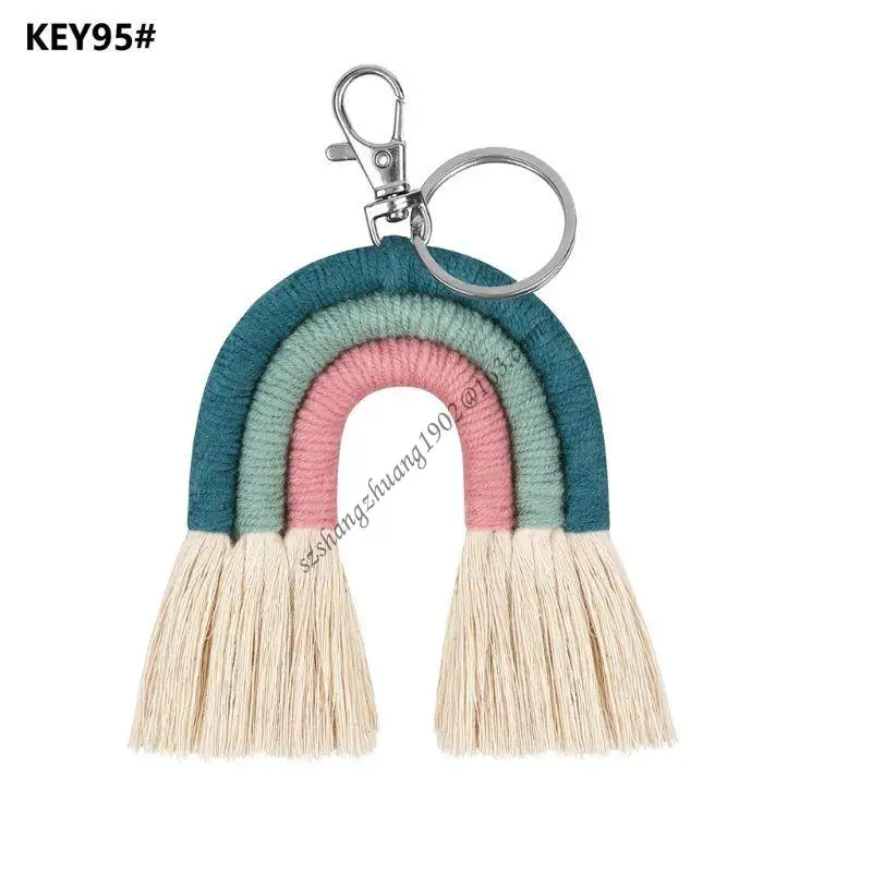 Q6RB مصنوع يدويًا قوس قزح لسلسلة مفاتيح MACRAME KEYRINGS لـ HOLDER JE #2