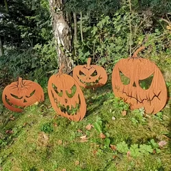 Tiki - Inspired  Evil Pumpkin Garden Stakes - Embedded Statue for Home&Garden Perfect for Yard, Lawn, Patio, and Haunted House