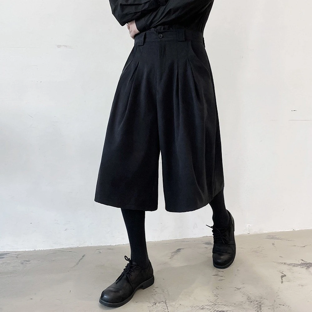 Mens Dark Japanese Casual Cropped Pants Summer Streetwear Fashion Outdoor Versatile Plain Edgy City Boy Wide Leg Trousers 2026