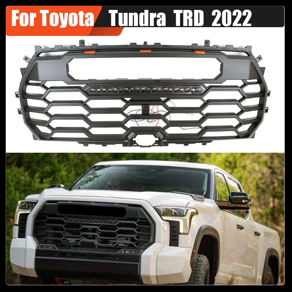 

Front Racing Grill Hood Grille ABS Matte Black Auto Parts Front Bumper Mesh Grilles Trim Cover For Toyota Tundra TRD 2022