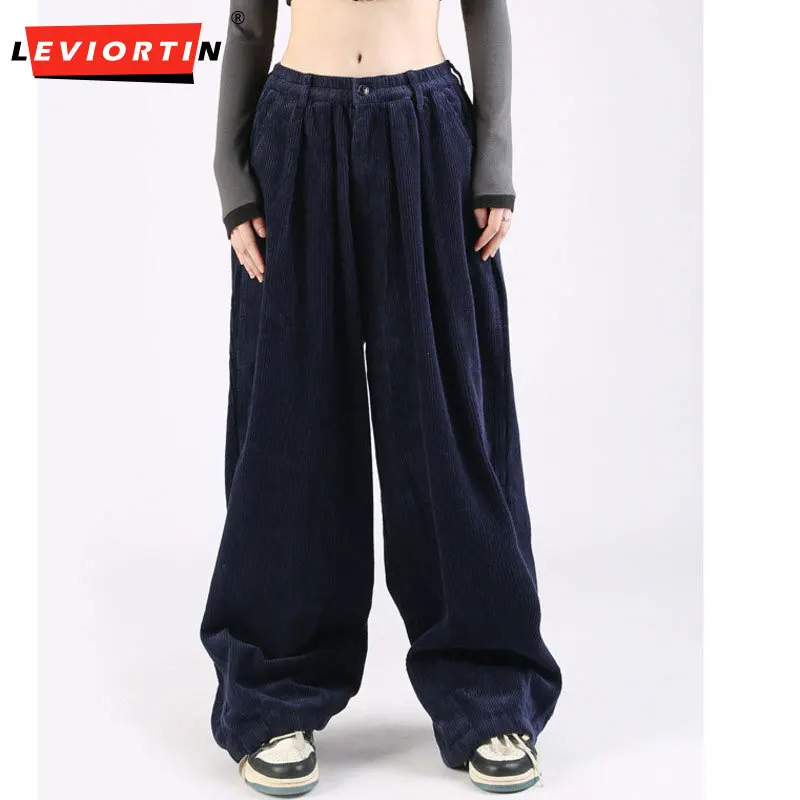 Autumn And Winter New Japanese Retro Loose Wide Leg Corduroy Floor Pants, Fashionable Trendy Brand Casual Pants For Men