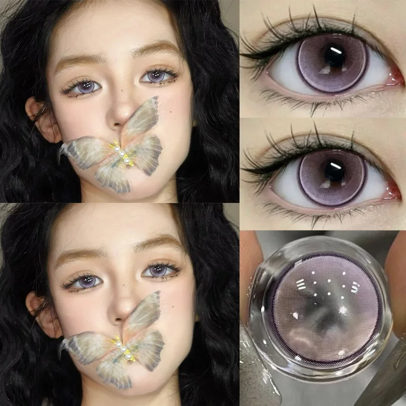 KSSEYE New 1 Pair Korean Lenses Colored Contact Lenses for Eyes with Diopters 0~-8.00 Blue Cartoon Pupils Soft Fashion Lenses