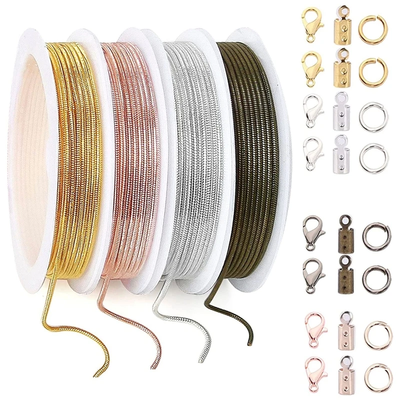 

Y4QE 4 Rolls Snake Chains 8 Lobster Clasps 50 Jump Rings 30 Connectors Clasps for Layered Y Necklace Choker Bracelet Jewelry