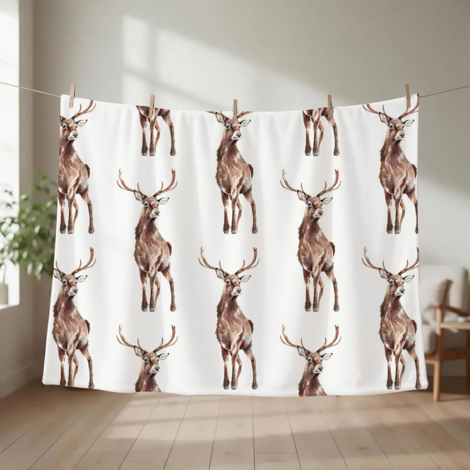 Stag Watercolour Throw Blanket couch cozy soft plush fuzzy picnic outdoor blanket