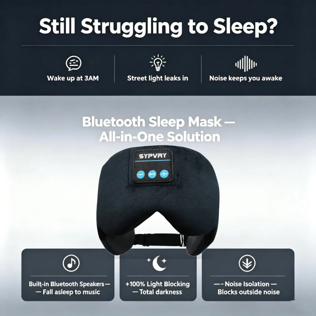 Sleep Mask Bluetooth 5.4 Headphones, Total Blackout Built-in HD Speaker for Side Sleepers Women Men Travel Soft Breathable