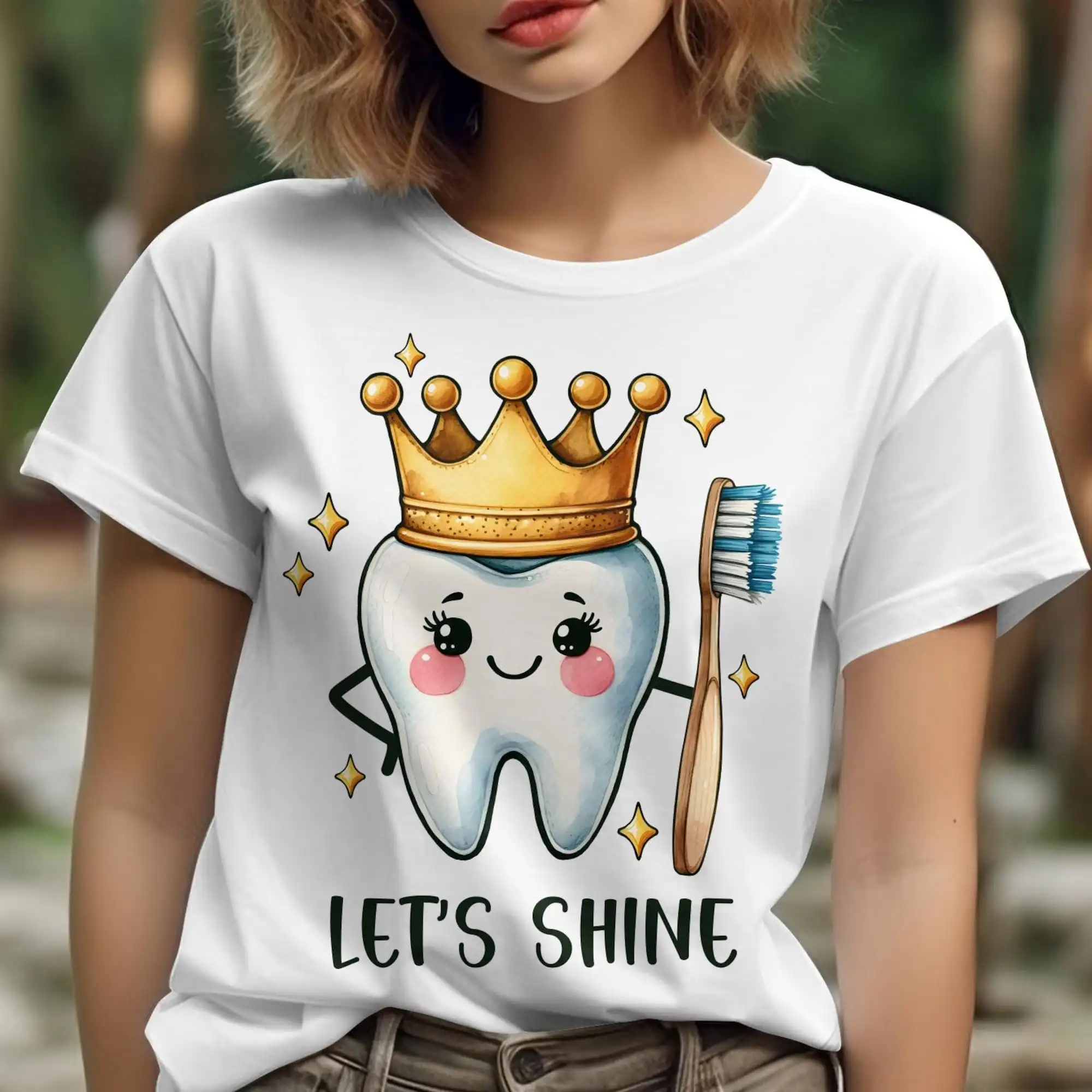 Cute Tooth Fairy T Shirt With Crown And Brush Let'S Shine Kids Dental Health Awareness Smile Comfort