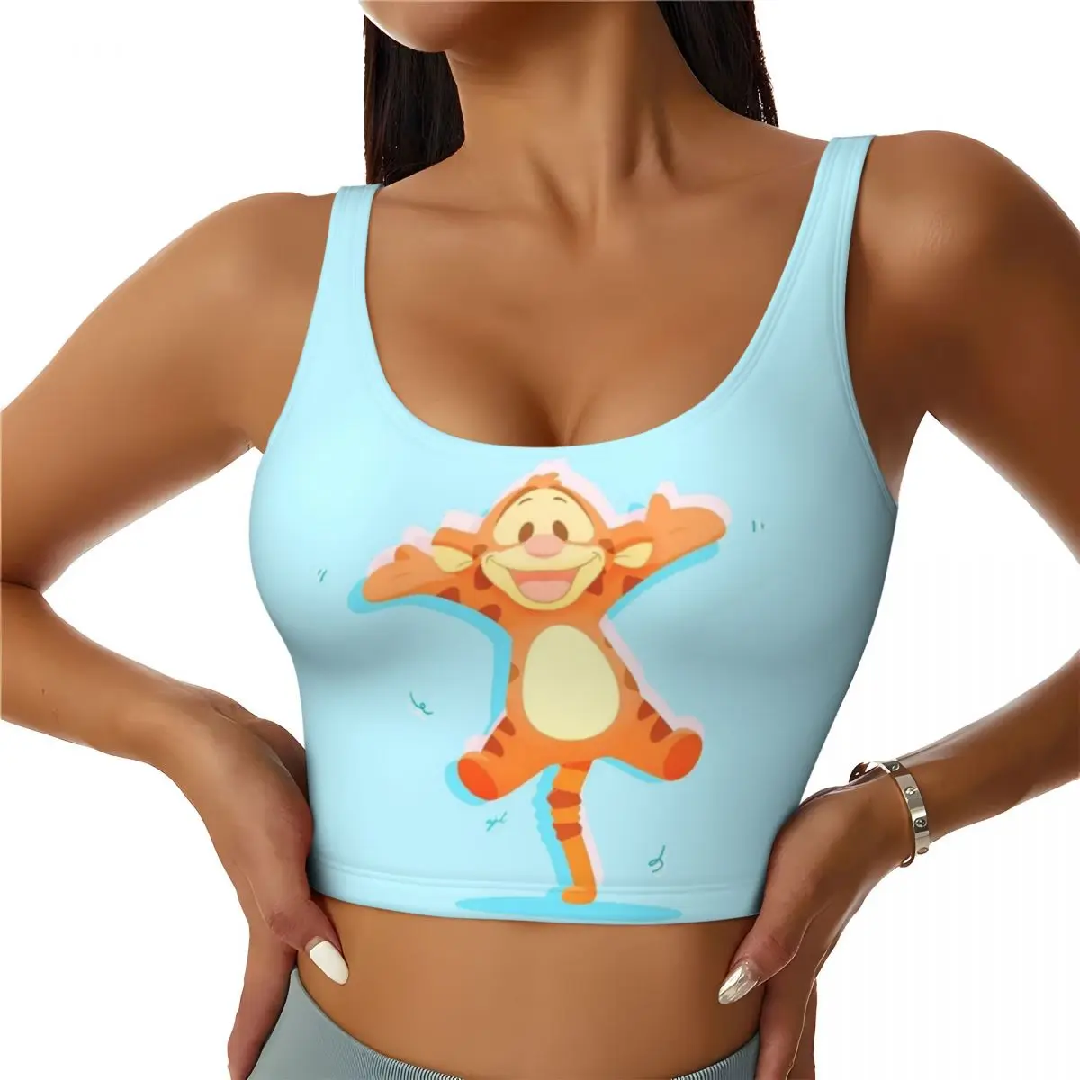 Custom The Tigger Movie Kawaii Workout Crop Tank Tops Women's Seamless Running Yoga Sports Bras