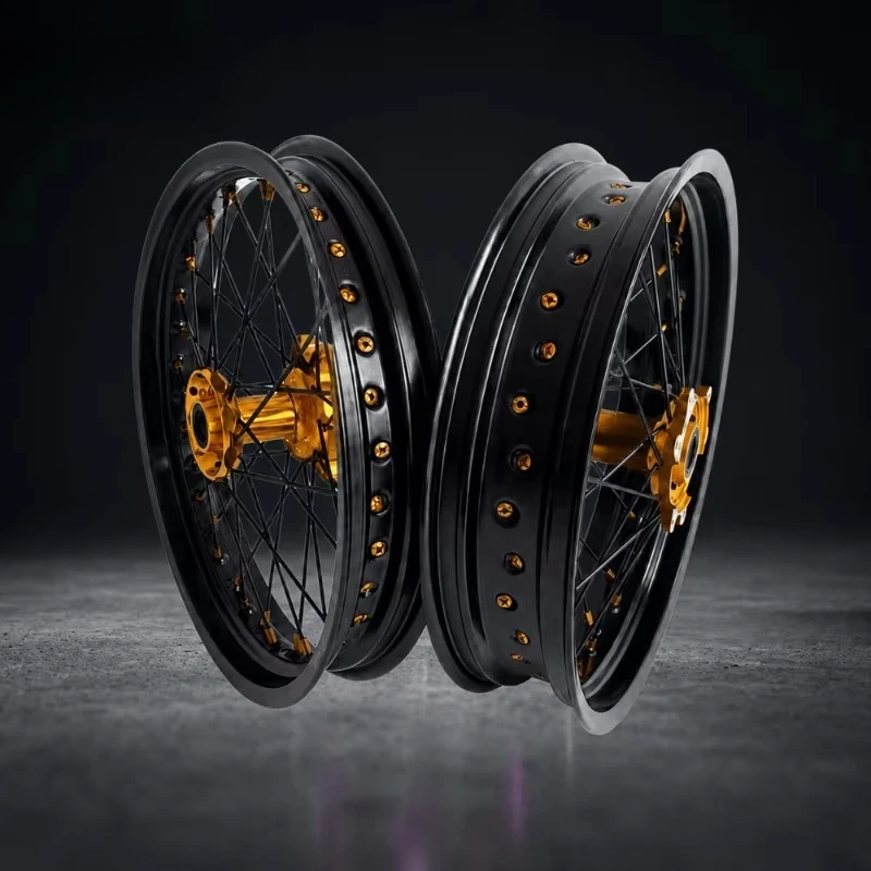 New 17-inch Superbike Wheels for Sur-Ron Ultra Bee 17x2.5/3.5 Black Gold CNC Wheels 36 Spoke Wheel Set (No Tires)