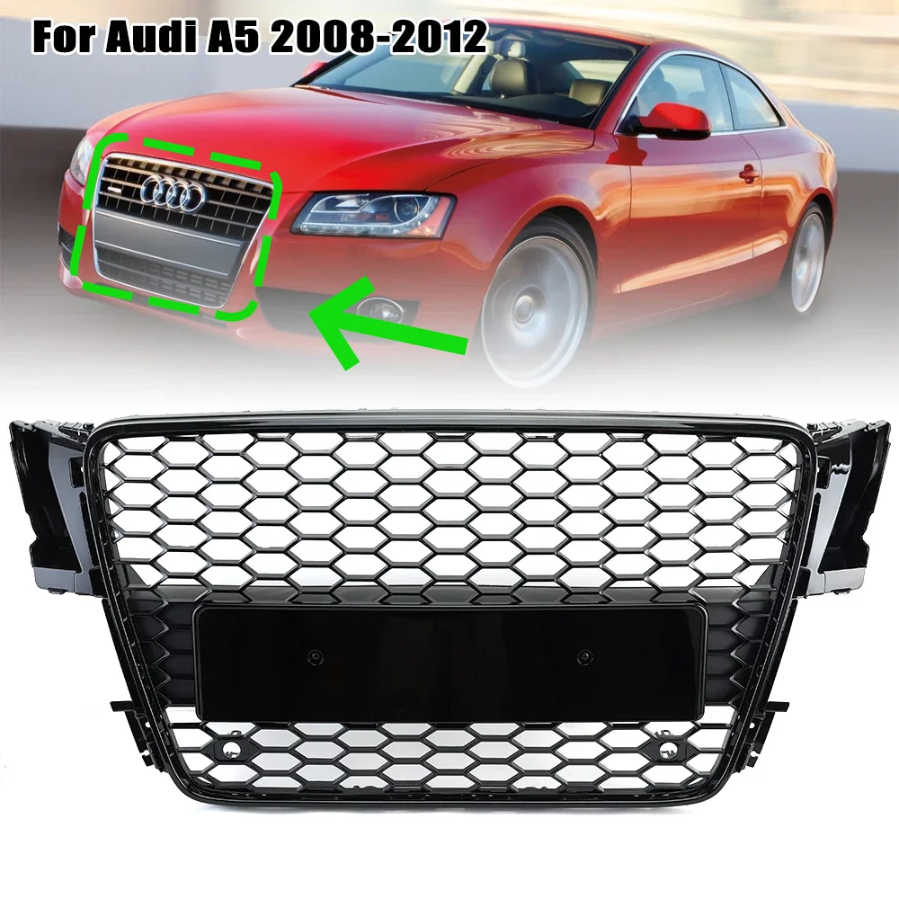 

Front Bumper Grille for Audi A5 EU 2008 -2012 Black ABS Grill Car accessories 8T0853651 Honeycomb Sport Styling Mesh Grille